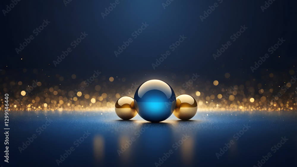 Poster elegance and focus: abstract composition of three lustrous spheres in a field of soft bokeh, with de