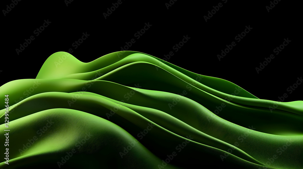 Poster abstract green wave surface flowing across dark background with digital rendering