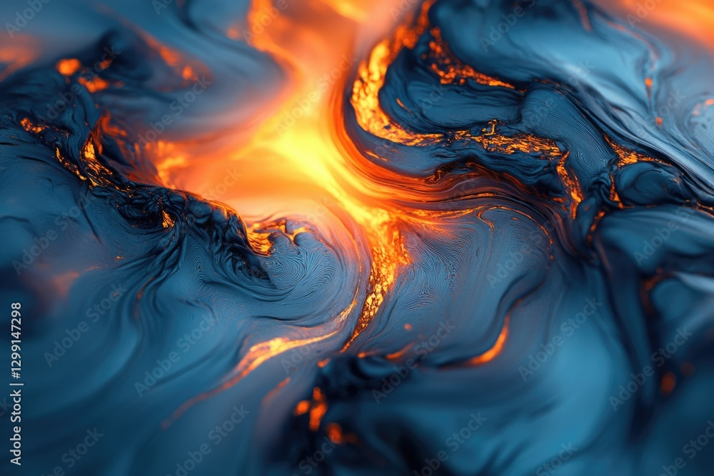 Aufkleber abstract artwork depicting swirling lava flows, fiery orange and deep blue hues create a mesmerizing