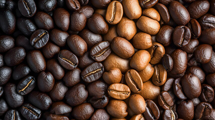 Fototapeta premium Close Up Of Roasted Coffee Beans Showing Different Shades Of Brown And Black