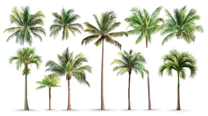 Obraz premium set of different palm trees on white background