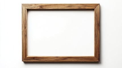 Empty Wooden Picture Frame on White Background