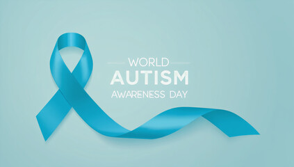 The inscription: World Autism Day. a blue ribbon. light blue background
