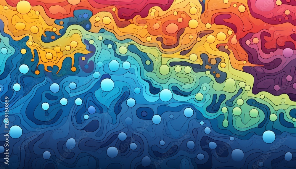 Poster abstract colorful organic background wavy pattern with bubbles.