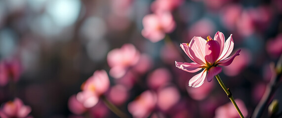 Obraz premium Closeup of Delicate Pink Blossoms in Soft Sunlight