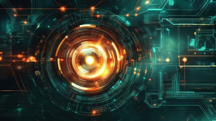 Obraz premium Captivating circular shape with a radiant glowing light at its center surrounded by dark space