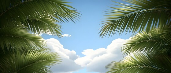 Fototapeta premium Tropical Paradise, Lush Palm Leaves and Blue Sky