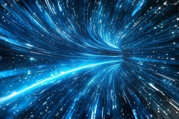 Fototapeta premium A swirling tunnel of blue light streaks, resembling a futuristic or sci-fi time travel or warp speed effect