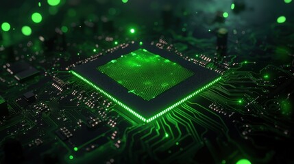 Circuit Board with CPU, Green Glow