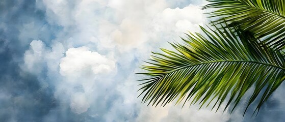 Vibrant Palm Fronds Watercolor Sky Background
