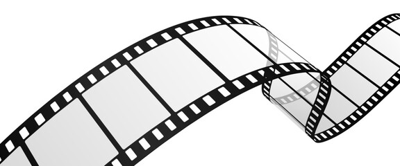 Realistic Wavy Film Strip Frame Isolated on White Background, Blank Curved Movie Reel Border for Video Editing, Retro Cinematic Design Element for Film Industry, Photography, and Multimedia