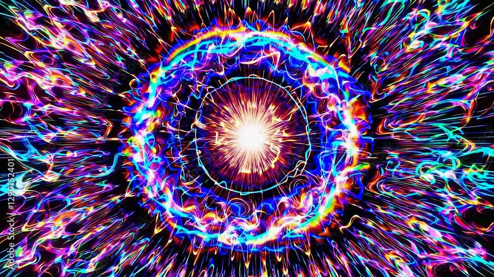 Poster plasma sphere emitting vibrant energy with swirling light trails creating a mesmerizing spectacle of