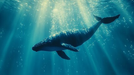 Fototapeta premium Majestic Whale Swimming in Blue Waters - Explorations of Marine Life and Ocean Conservation