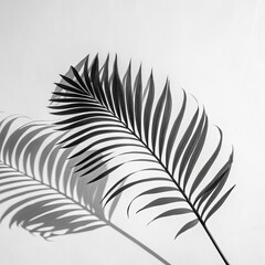 Obraz premium Monochromatic Palm Leaf and Shadow Composition Minimalist Tropical Design, Palm Leaf Shadow, Minimalist Photography Tropical, Minimalism
