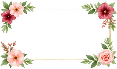 Floral border design with pink and red flowers on white background