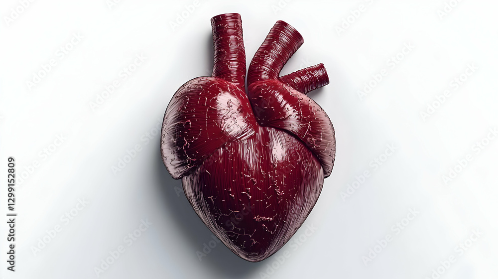 Poster realistic three dimensional red heart anatomical structure isolated on white background