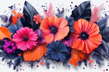 Obraz premium Vibrant floral arrangement showcasing colorful blossoms and greenery in a lively display of nature's beauty