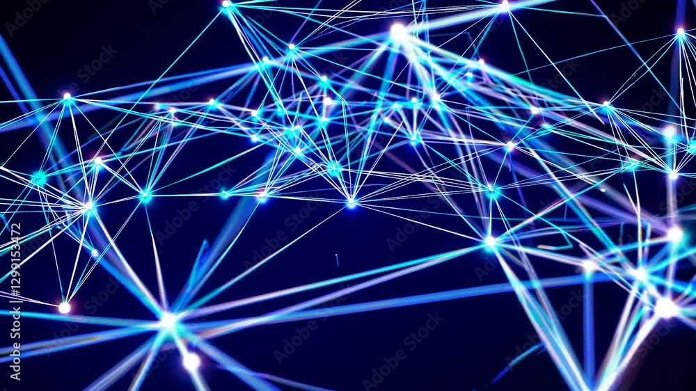 Poster glowing lines and dots forming a plexus illustrate technological connections and data transfer on a 
