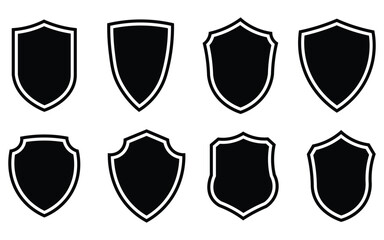 big collection of shield icon set on white background. protection, security, emblem, crest, heraldic, safety, medieval, secure icon on white background