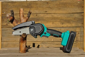 compact cordless mini chain saw for pruning trees