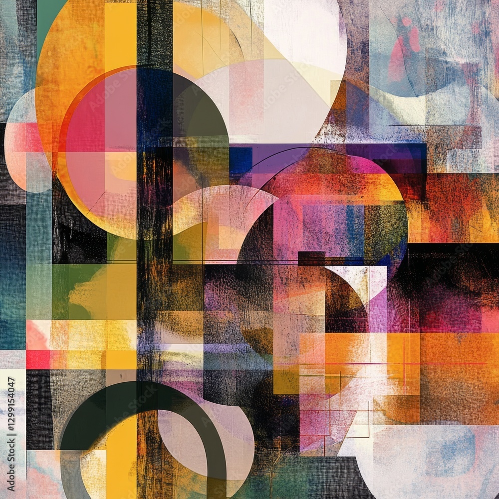 Poster geometric harmony: an abstract composition of shapes, colors, and textures in a modern artistic expr