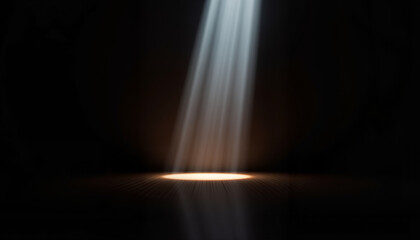 Ray of light breaking darkness in close-up view, illuminating shadows with ethereal glow for motivational blogs, presentations, and educational materials