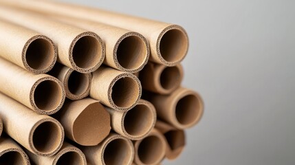 Cardboard tubes stacked close-up