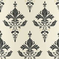 Fototapeta premium Seamless Pattern - Elegant damask pattern in black and cream with leaf and floral elements.