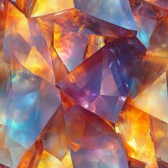 Seamless Pattern - Faceted Abstract: Shimmering hues and translucent shapes intertwine in this image.