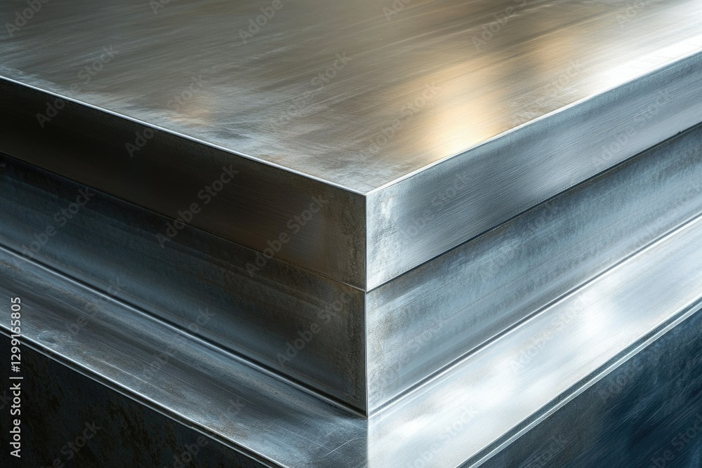 Poster Close-up of a metallic structure with layered, brushed metal surfaces showing texture and reflectivity.