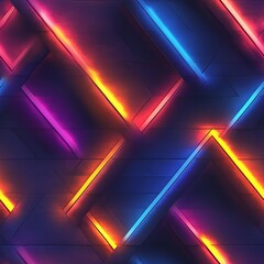 Seamless Pattern - Geometric pattern of vibrant neon lights on a dark textured background.