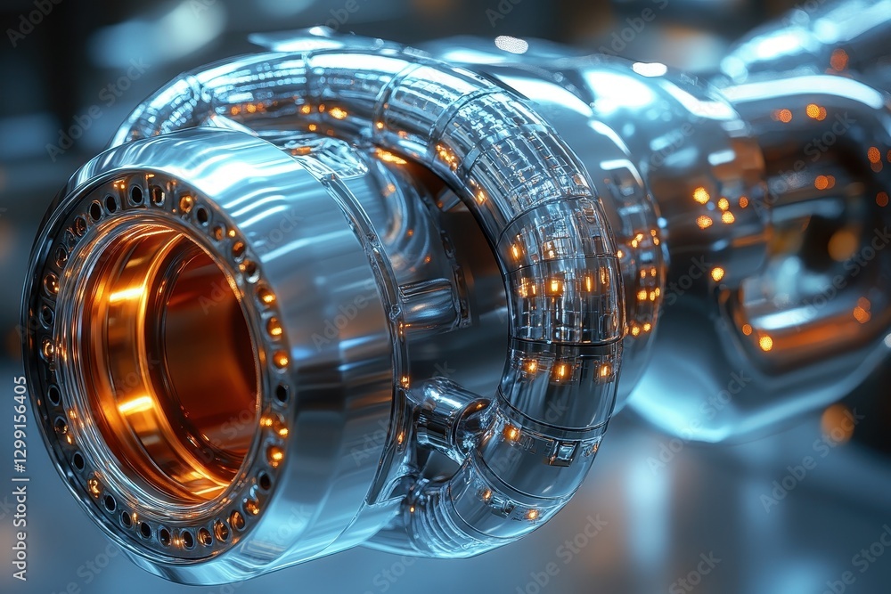Aufkleber close-up view of a futuristic metallic turbine showcasing intricate designs and glowing elements wit