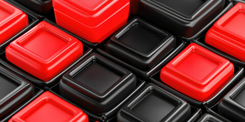 Fototapeta premium Detailed close-up of glossy red and black mechanical keyboard switches in a grid pattern.