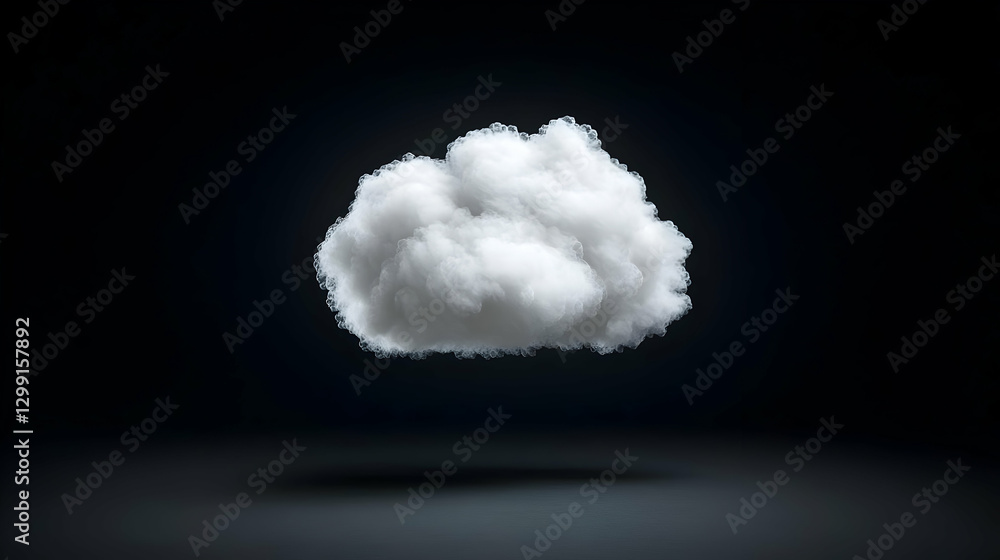 Poster realistic cloud floating in dark background with soft white texture and dramatic lighting