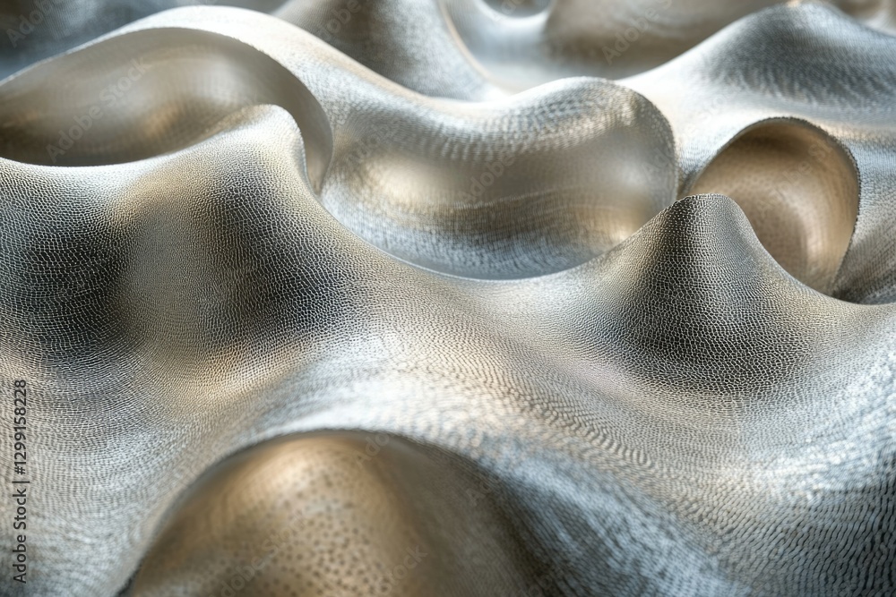 Leinwandbilder abstract silver textured surface with undulating waves and soft lighting creating a 3d effect.