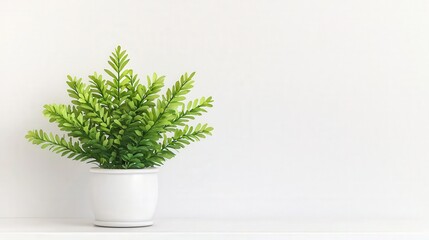 Lush Green Potted Plant Against Minimalist White Background