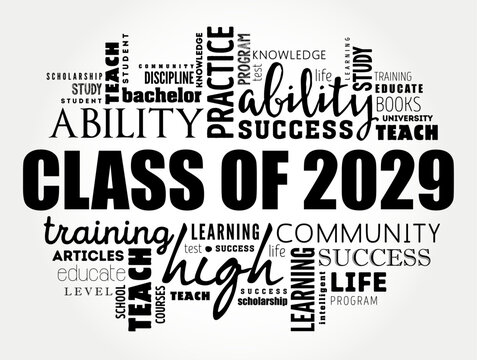 Class of 2029 - the group of students who graduated from high school or college in the year 2029, word cloud concept background