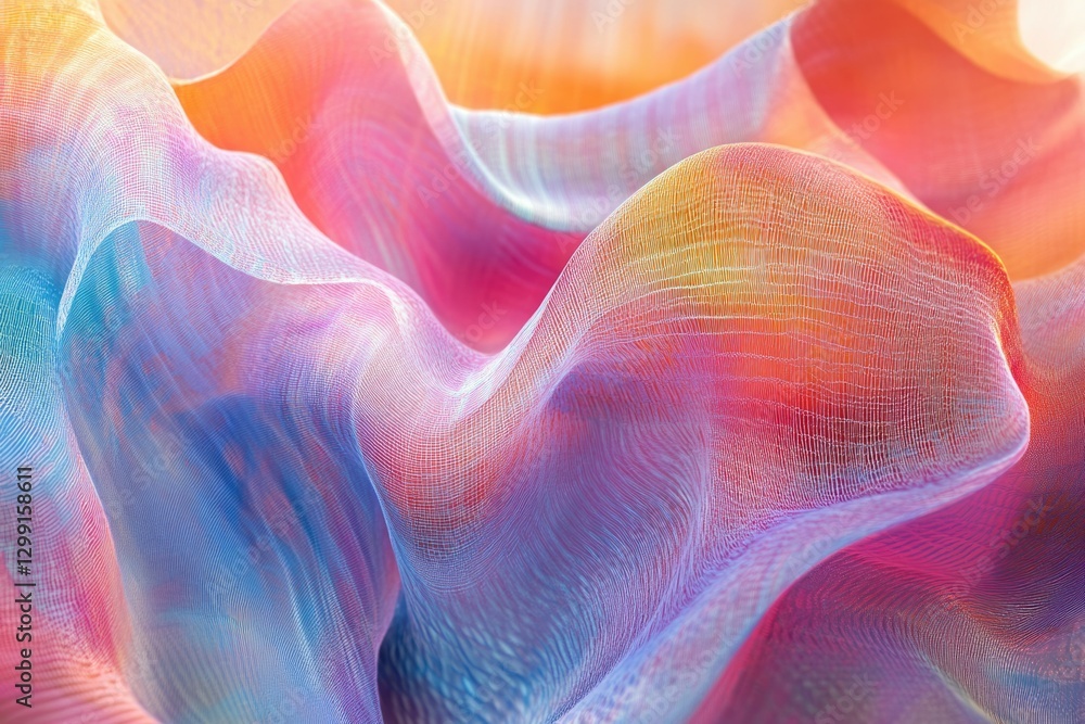 Poster abstract image of colorful, translucent fabric with flowing, wavy texture.