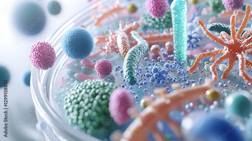 Aufkleber microscopic view of complex cell structure with colorful organelles within transparent membrane