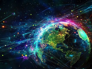 Fototapeta premium A vibrant global business network illustrating the interconnectivity of customer service