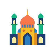 Golden Crescent Moon and Mosque Silhouette for Ramadan