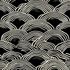Seamless Pattern - Curved Line Pattern: An abstract display of waves or hills in a black and cream scheme.