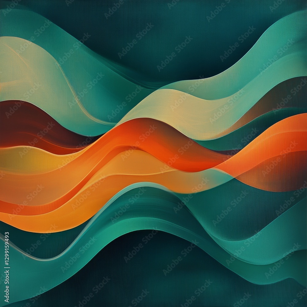 Leinwandbilder abstract waves of teal and orange: a modern art background with dynamic flow and subtle textures