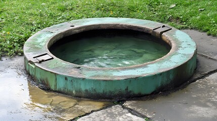 Fototapeta premium Ancient Stone Well with Green Water Outdoor Scene