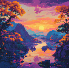 sunset in the mountains