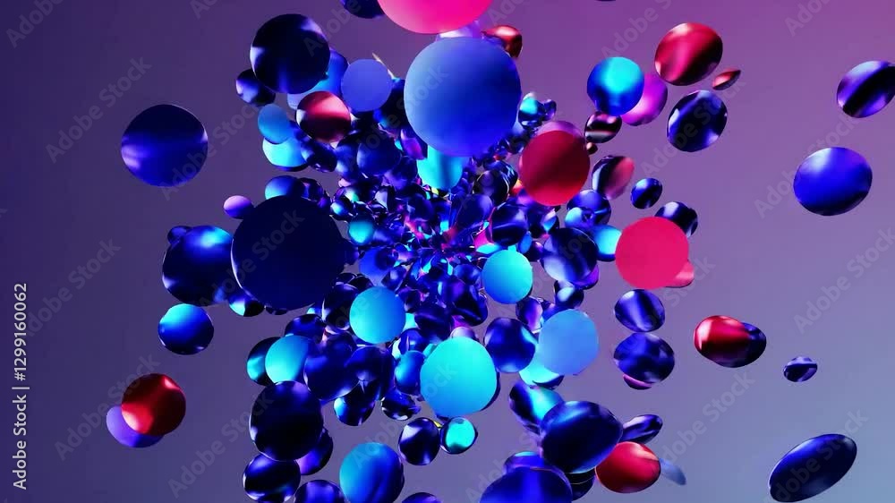Poster metallic, colorful spheres explode outwards in a dynamic abstract display, creating a visually stunn