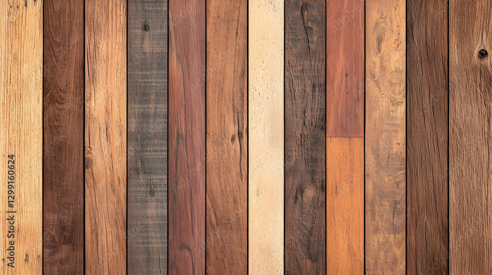 Poster vertical wood panel texture featuring diverse tones and visible grain patterns