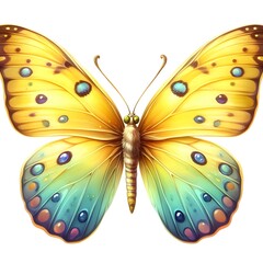A yellow butterfly illustration watercolor style isolated on white background