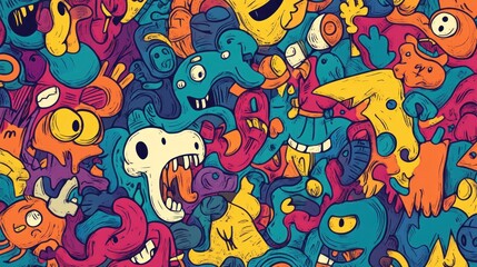 Fototapeta premium Crazy monster doodle pattern background