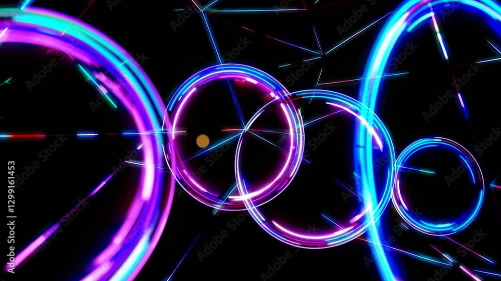 Aufkleber glowing neon circles and intersecting lines create a vibrant, futuristic atmosphere against a dark b